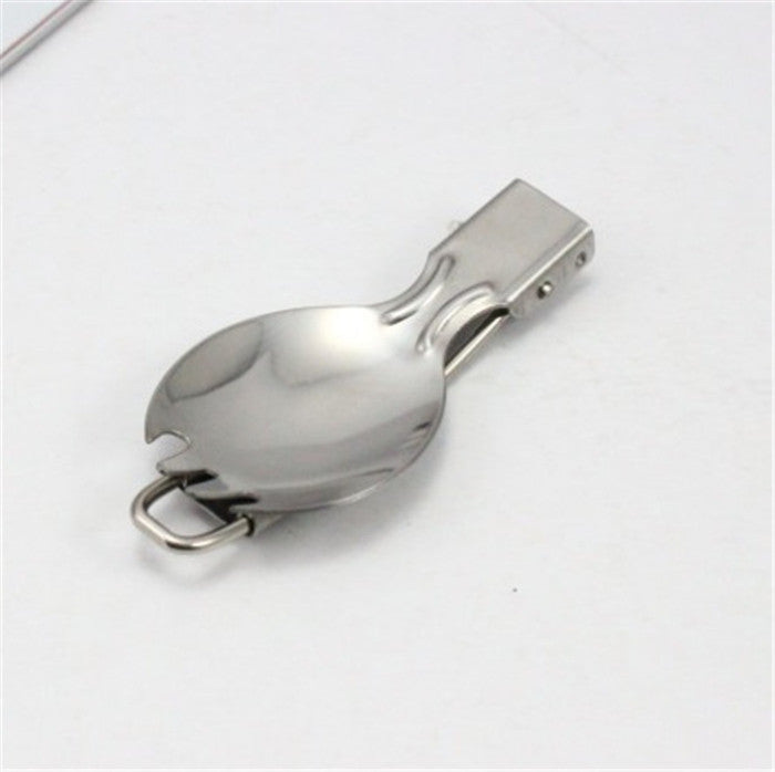 folding stainless steel camping spork with locking hinge and travel loop Viskana