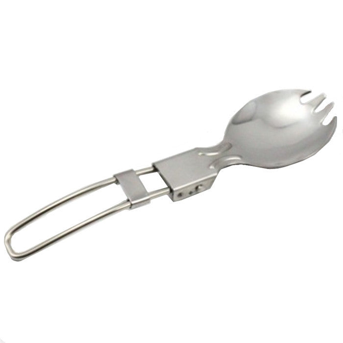 folding stainless steel camping spork with locking hinge and travel loop Viskana