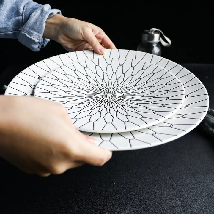 Viskana Geometric Pattern Ceramic Dinner Plate Set