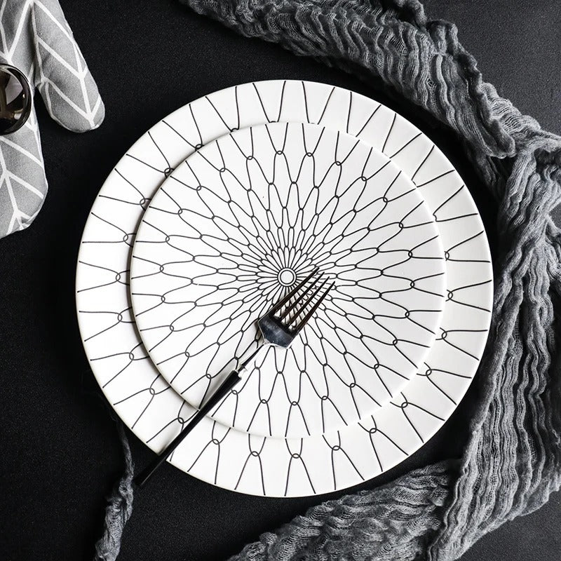 Viskana Geometric Pattern Ceramic Dinner Plate Set