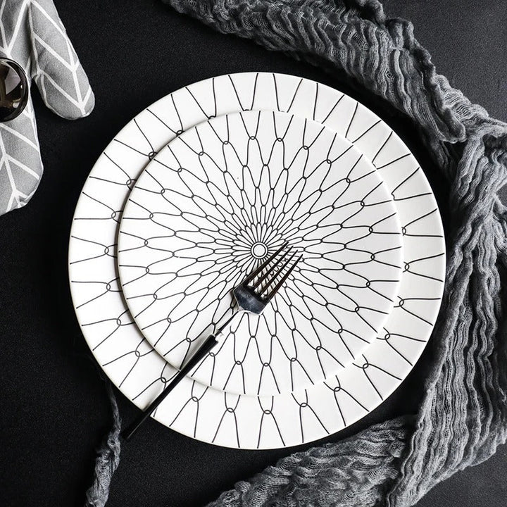 Viskana Geometric Pattern Ceramic Dinner Plate Set