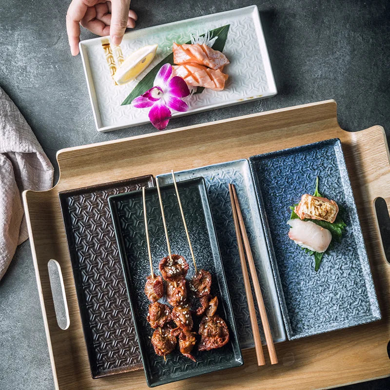 9.5" Ceramic Rectangular Barbecue Plate Restaurant Sushi Plate Viskana