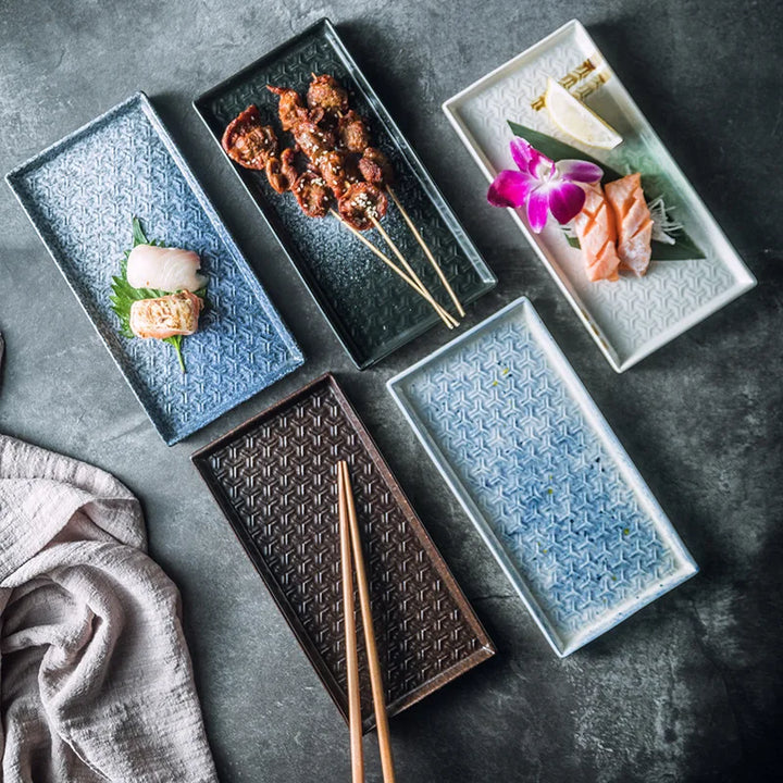 9.5" Ceramic Rectangular Barbecue Plate Restaurant Sushi Plate Viskana