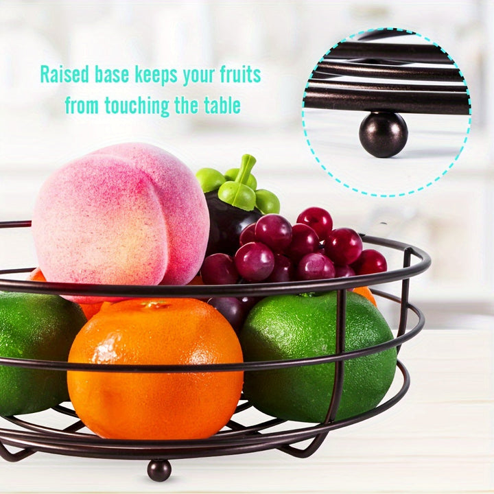 Viskana 2-Layer Oval Fruit Basket with Banana Holder – Metal Kitchen Organizer