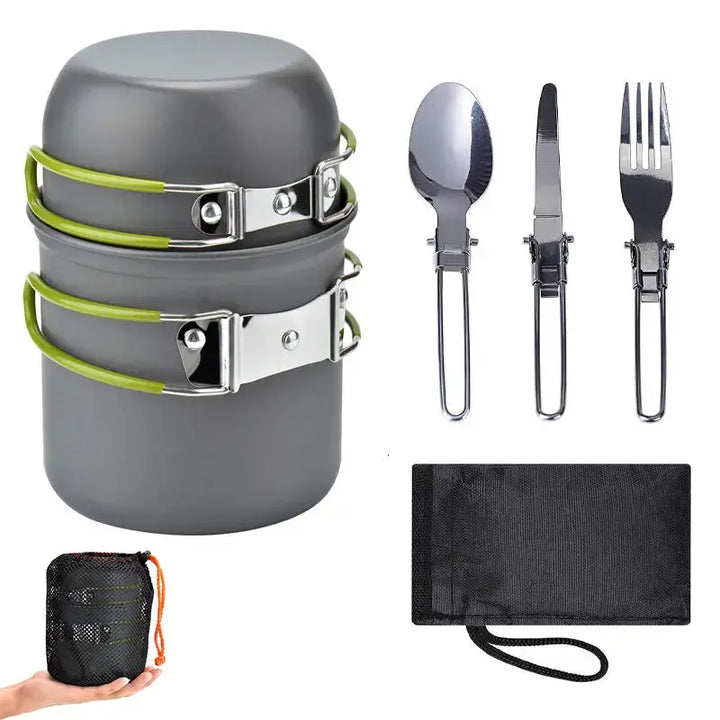 Viskana Camping Cookware Set with Stainless Steel Cutlery and Carry Bag