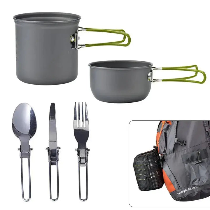 Viskana Camping Cookware Set with Stainless Steel Cutlery and Carry Bag