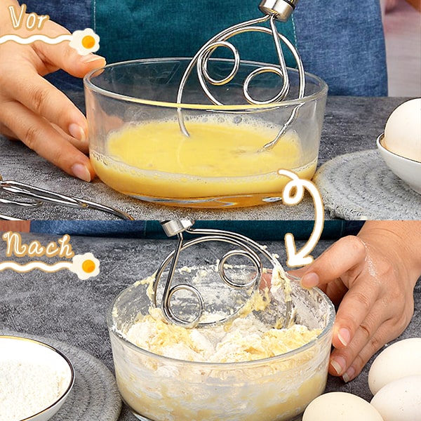 Viskana Stainless Steel Dough Mixer | Effortless Manual Whisk | Non-Slip Handle | PowerMix