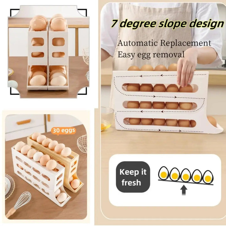 Viskana Automatic Egg Holder with Rolling Function – 4-Tier Egg Organizer for Refrigerator & Kitchen