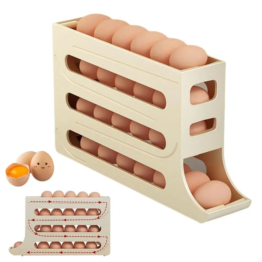 Viskana Automatic Egg Holder with Rolling Function – 4-Tier Egg Organizer for Refrigerator & Kitchen