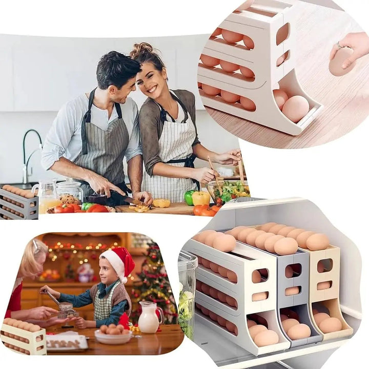 Viskana Automatic Egg Holder with Rolling Function – 4-Tier Egg Organizer for Refrigerator & Kitchen