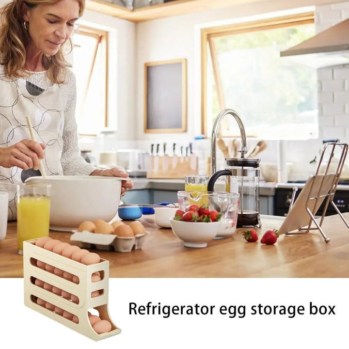 Viskana Automatic Egg Holder with Rolling Function – 4-Tier Egg Organizer for Refrigerator & Kitchen