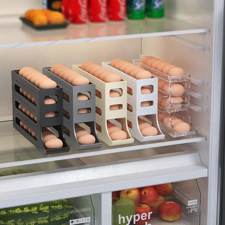 Viskana Automatic Egg Holder with Rolling Function – 4-Tier Egg Organizer for Refrigerator & Kitchen