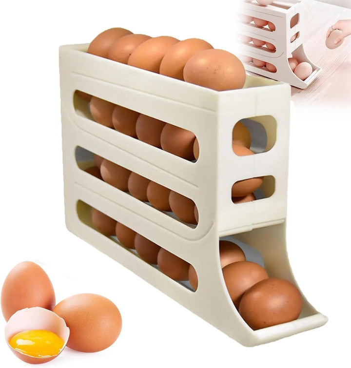 Viskana Automatic Egg Holder with Rolling Function – 4-Tier Egg Organizer for Refrigerator & Kitchen