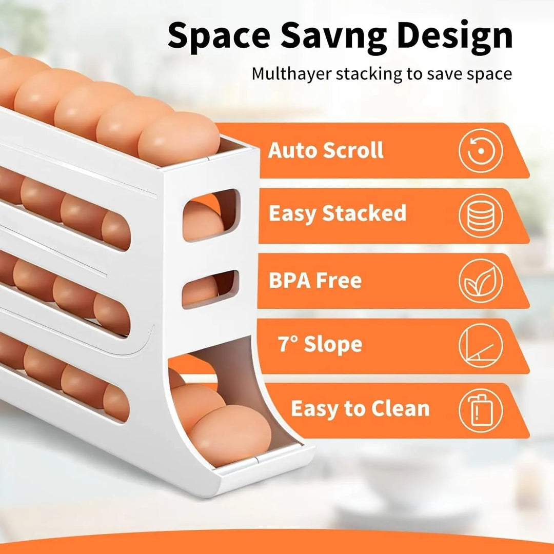 Viskana Automatic Egg Holder with Rolling Function – 4-Tier Egg Organizer for Refrigerator & Kitchen