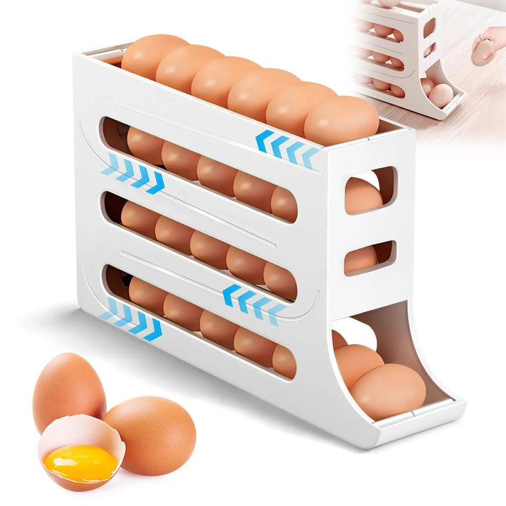 Viskana Automatic Egg Holder with Rolling Function – 4-Tier Egg Organizer for Refrigerator & Kitchen