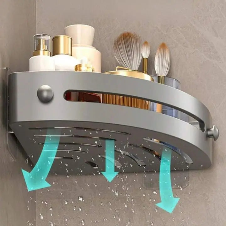 Viskana Bathroom Wall Shelf – Stainless Steel Corner Basket with Adhesive Holder
