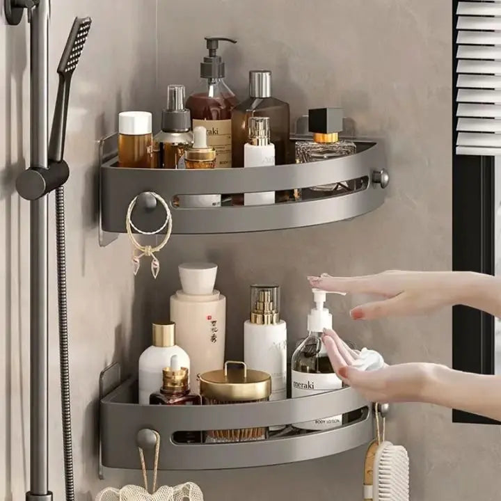 Viskana Bathroom Wall Shelf – Stainless Steel Corner Basket with Adhesive Holder