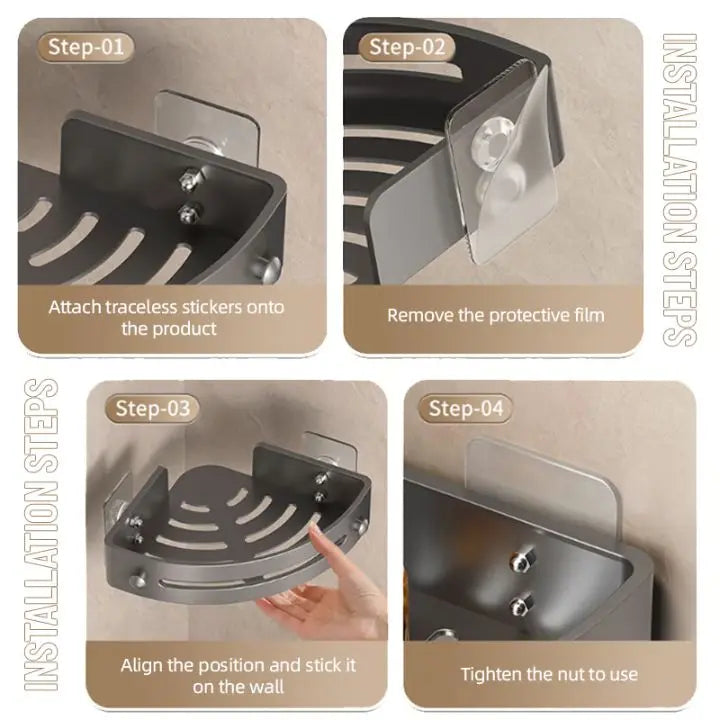 Viskana Bathroom Wall Shelf – Stainless Steel Corner Basket with Adhesive Holder