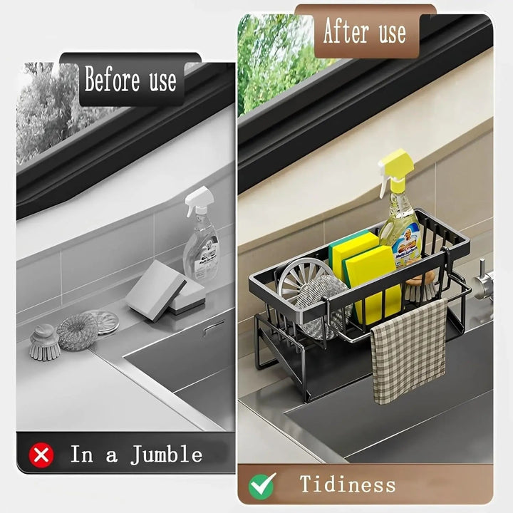 Viskana Stainless Steel Sink Organizer – With Towel Holder & Drain for Clean Order