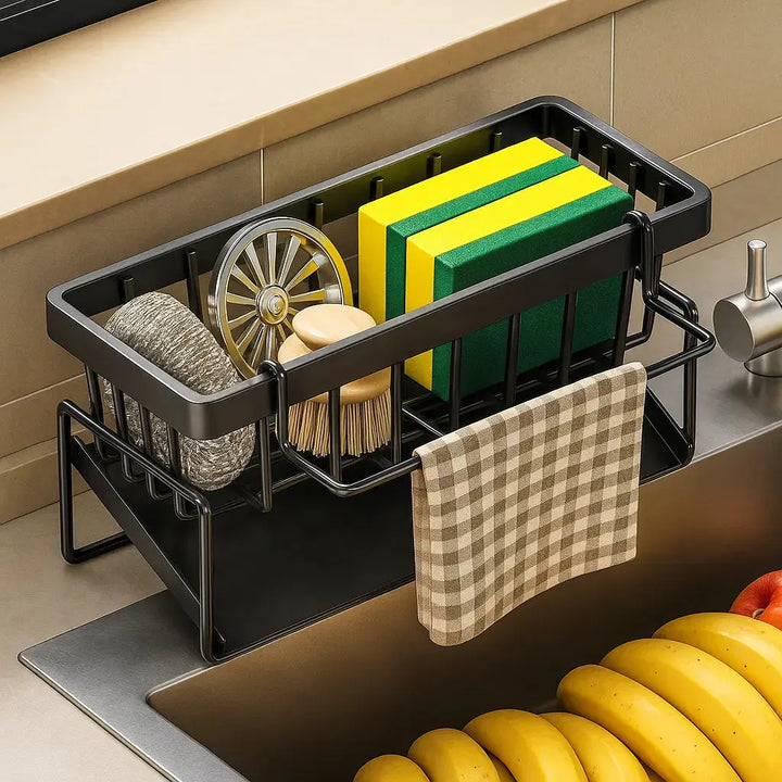 Viskana Stainless Steel Sink Organizer – With Towel Holder & Drain for Clean Order