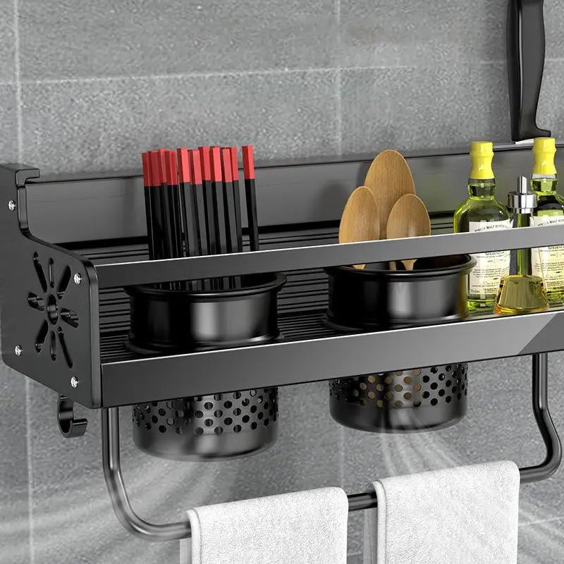 Viskana Stainless Steel Kitchen Shelf for Wall Mounting with Hooks and Knife Holder – Ideal for a Tidy Kitchen