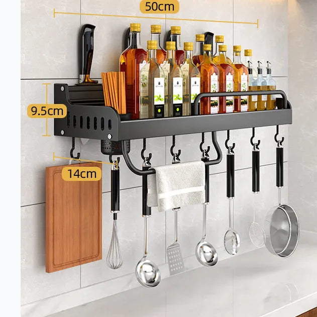 Viskana Stainless Steel Kitchen Shelf for Wall Mounting with Hooks and Knife Holder – Ideal for a Tidy Kitchen