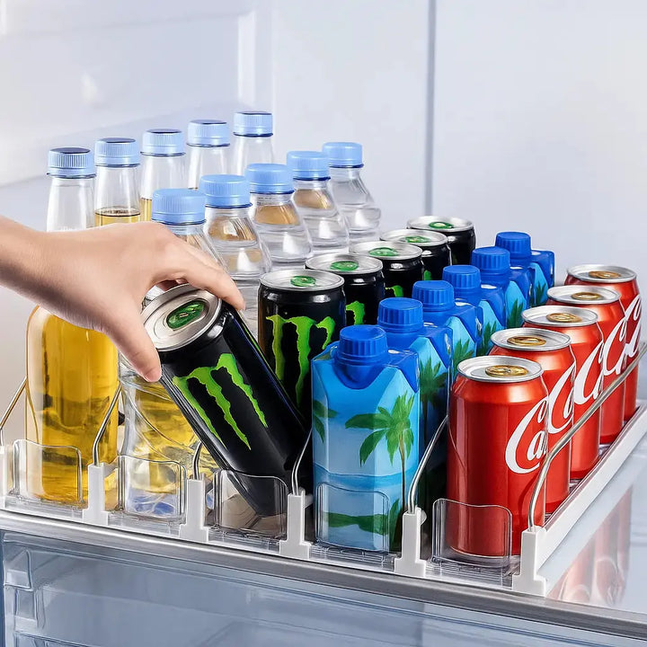 Viskana Beverage Organizer with Ejection Mechanism – for Refrigerator & Pantry Shelf