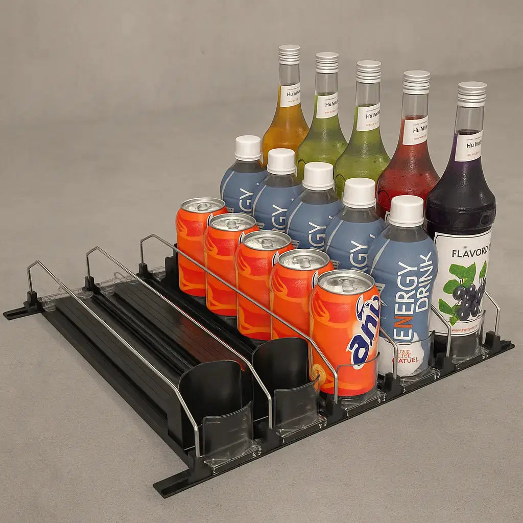 Viskana Beverage Organizer with Ejection Mechanism – for Refrigerator & Pantry Shelf