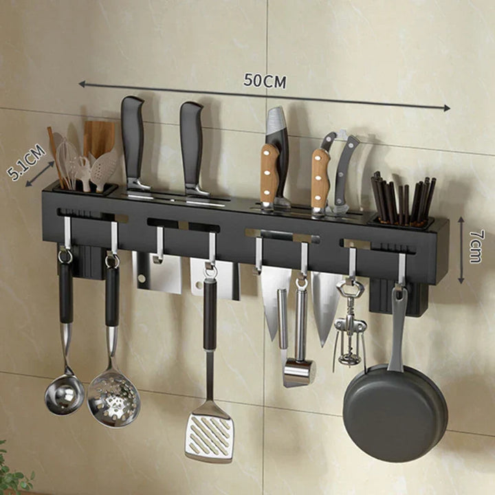 Viskana Kitchen form wall knife holder made of stainless steel | Nail-free & space-saving | With hooks for kitchen utensils | Rust-free & modern