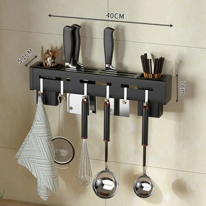 Viskana Kitchen form wall knife holder made of stainless steel | Nail-free & space-saving | With hooks for kitchen utensils | Rust-free & modern
