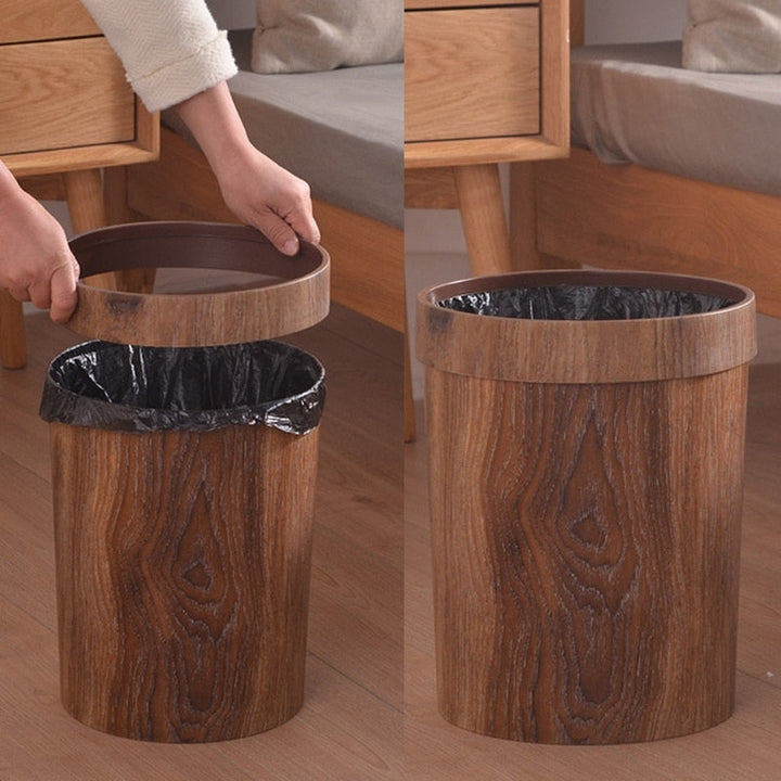 Viskana Elegant Retro Wood Grain Trash Can