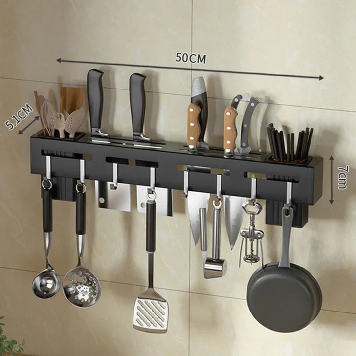 Viskana Kitchen form wall knife holder made of stainless steel | Nail-free & space-saving | With hooks for kitchen utensils | Rust-free & modern