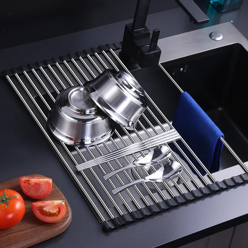 Viskana Draining rack for the kitchen made of stainless steel – SinkRack – foldable – for pans and other dishes – draining board
