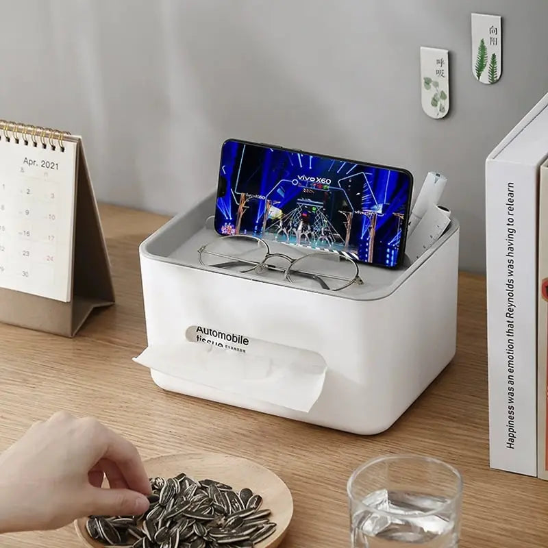 Viskana Multifunctional Tissue Box with Organizer – For Bathroom, Office & Living Room