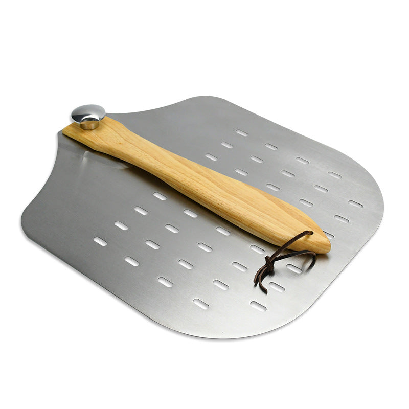 perforated stainless steel pizza peel with ergonomic wooden handle Kalsten