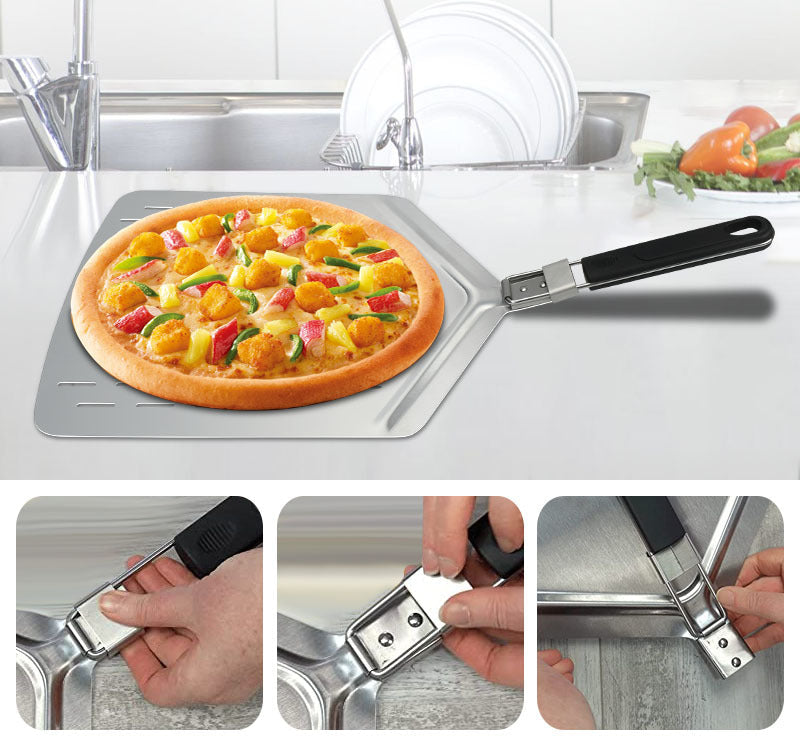 perforated stainless steel pizza peel with folding handle Kalsten