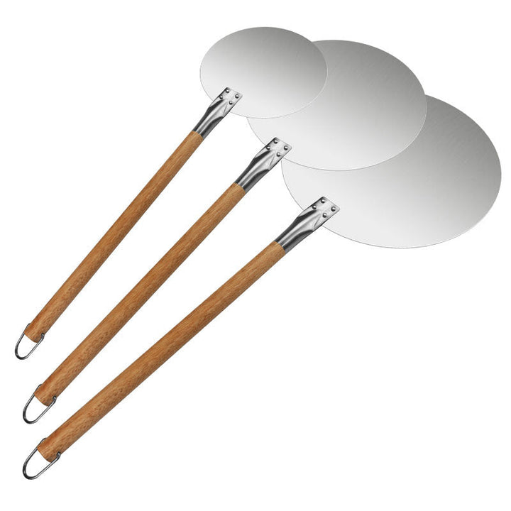 round stainless steel pizza peel set with long hardwood handles Kalsten