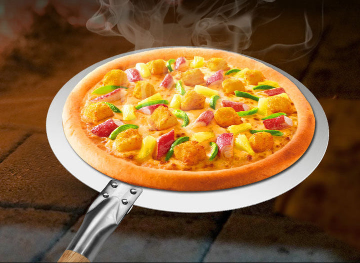 round stainless steel pizza peel set with long hardwood handles Kalsten