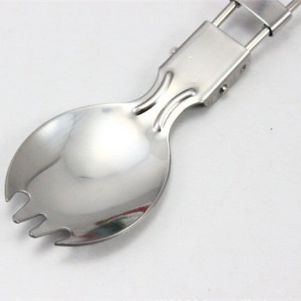 folding stainless steel camping spork with locking hinge and travel loop Viskana