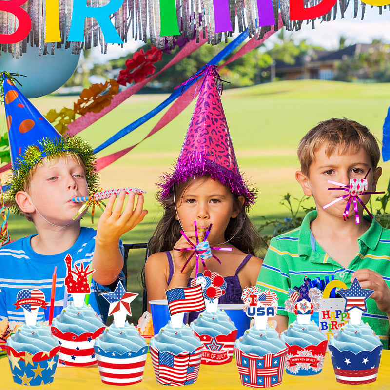 Unisex nan Patriotic Cupcake Wrappers Set for Independence Day Party with Scalloped Edges and Printed Stars Stripes Viskana