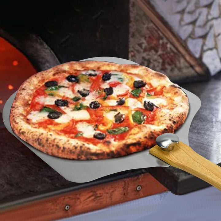 perforated stainless steel pizza peel with ergonomic wooden handle Kalsten