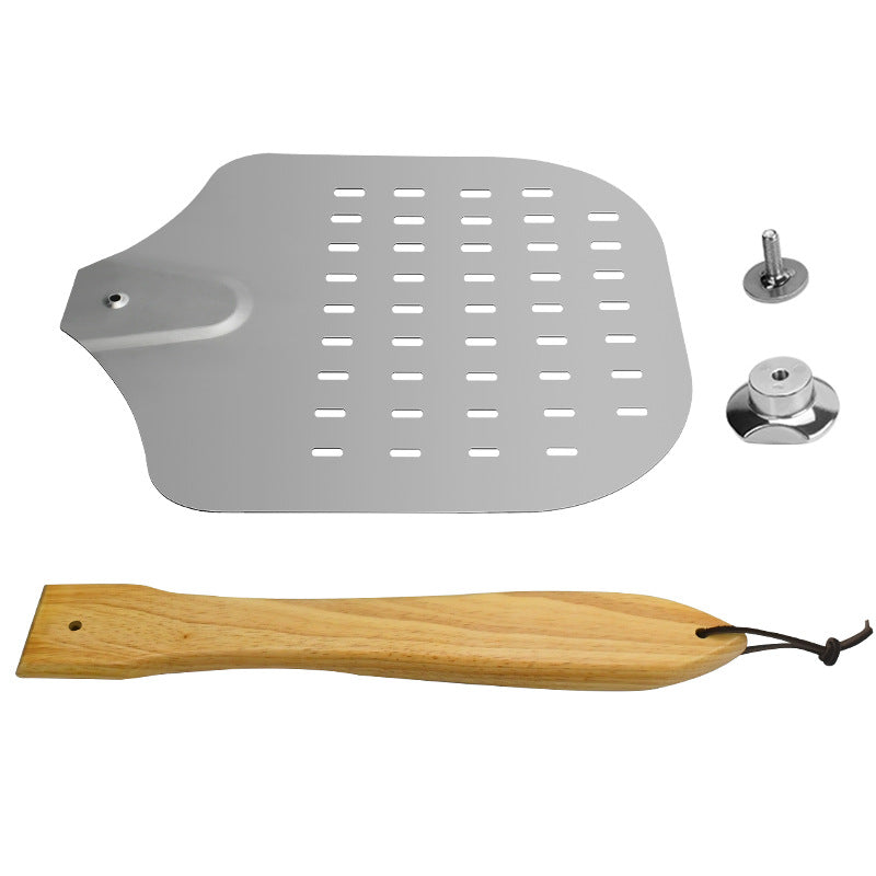 perforated stainless steel pizza peel with ergonomic wooden handle Kalsten