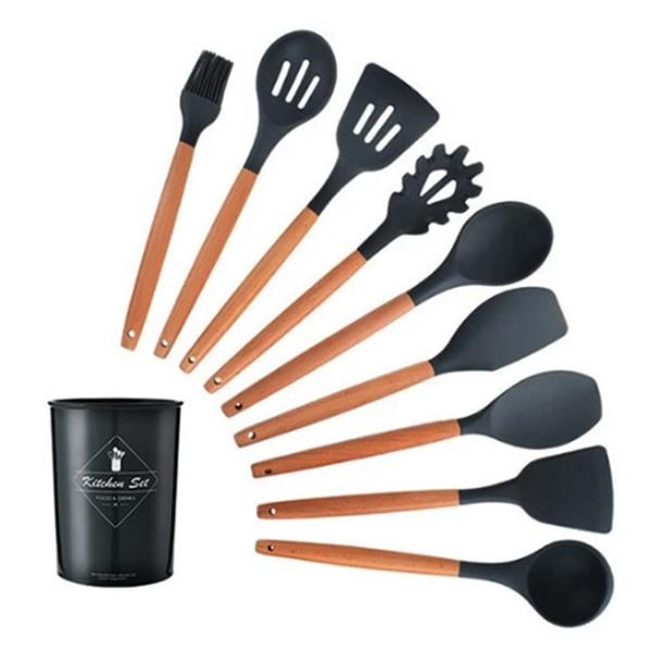 Rustic Kitchen Utensils with Wooden Handles Viskana