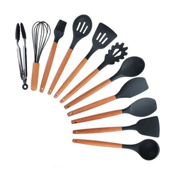 Rustic Kitchen Utensils with Wooden Handles Viskana