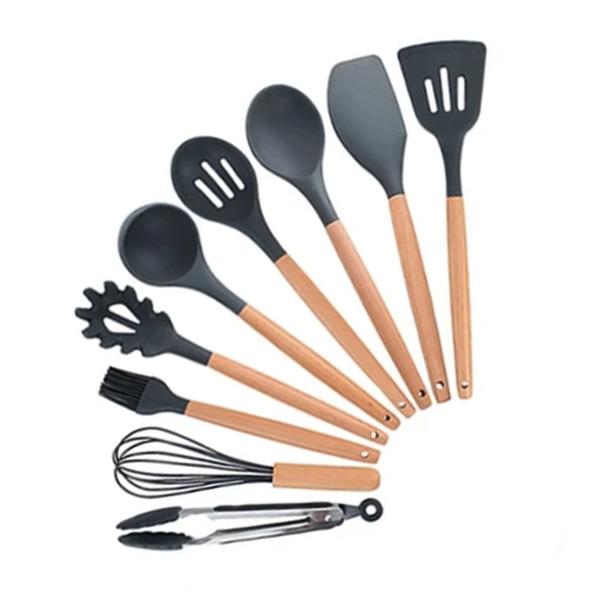 Rustic Kitchen Utensils with Wooden Handles Viskana