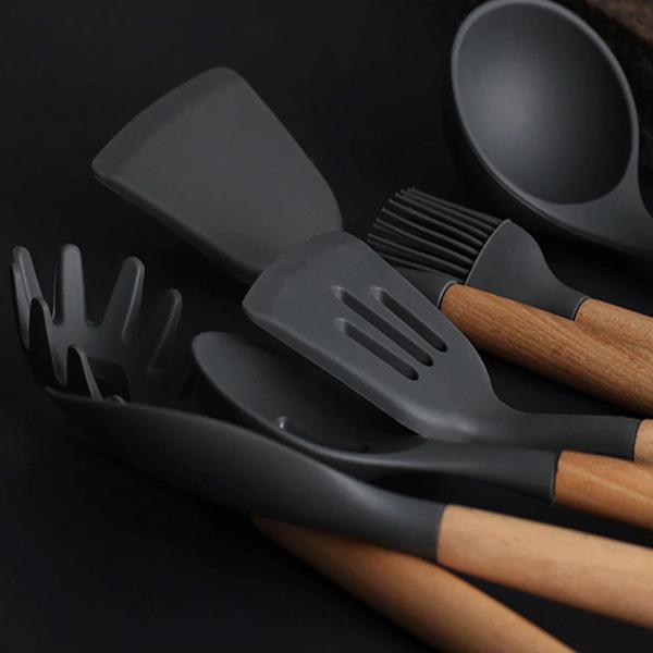 Rustic Kitchen Utensils with Wooden Handles Viskana
