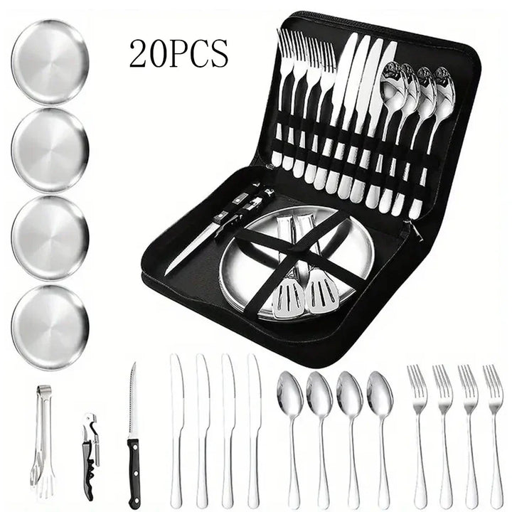 Viskana Camping Cutlery Set Silviora Gear | 10/20-piece | Stainless Steel | For Outdoor, Picnic & Travel