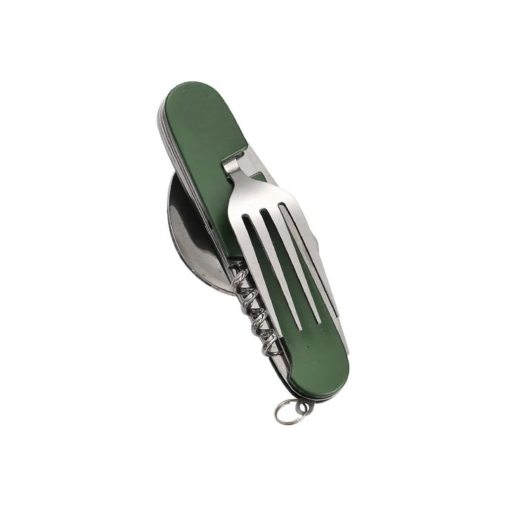 Viskana 4-in-1 Outdoor Cutlery Set Camplico | Foldable Spoon, Fork, Knife & Bottle Opener | Stainless Steel & Compact | For Camping & Travel