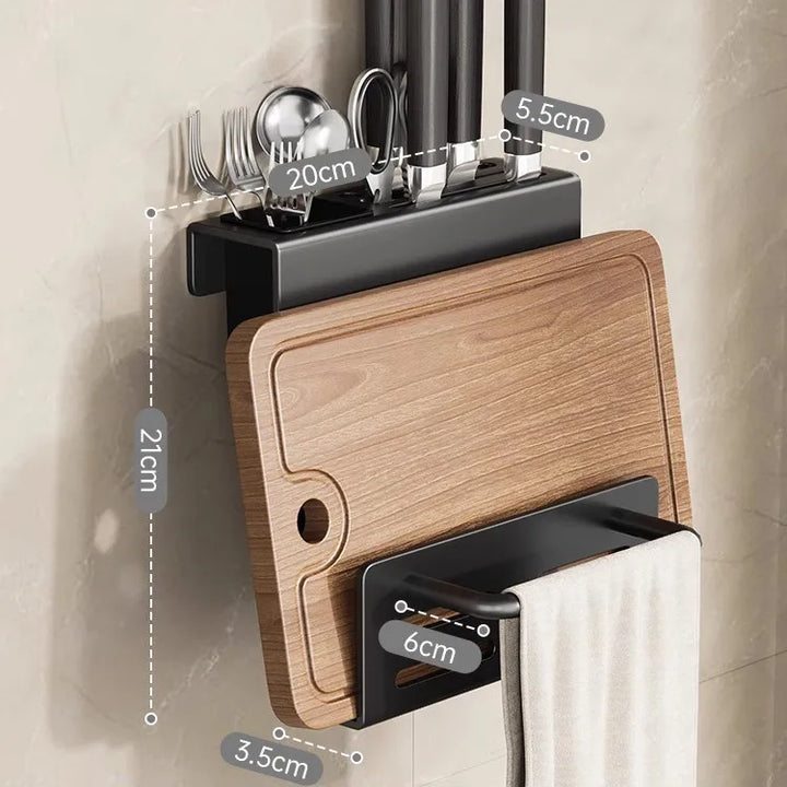 ChefSpace Wall-mounted Knife Holder with Cutting Board Storage – Stainless Steel Viskana
