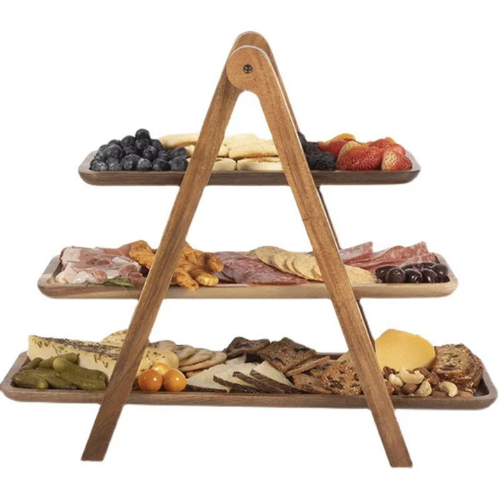 Viskana 3-tier wooden step plate decor cake stand farmhouse step plate party serving dish and trays